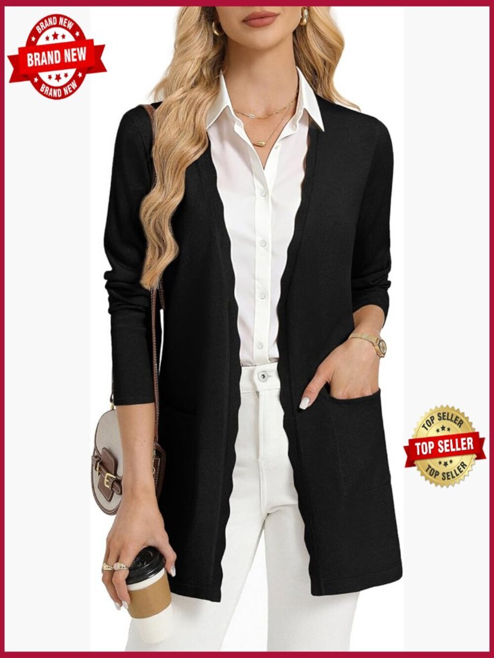 Lightweight Long Cardigan Sweater Open Front Cardigans with Pockets Business